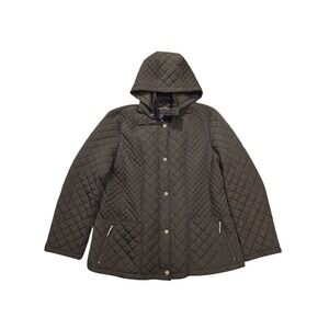Calvin Klein Women's Quilted Hooded Jacket Black Zip Snap Coat Size L